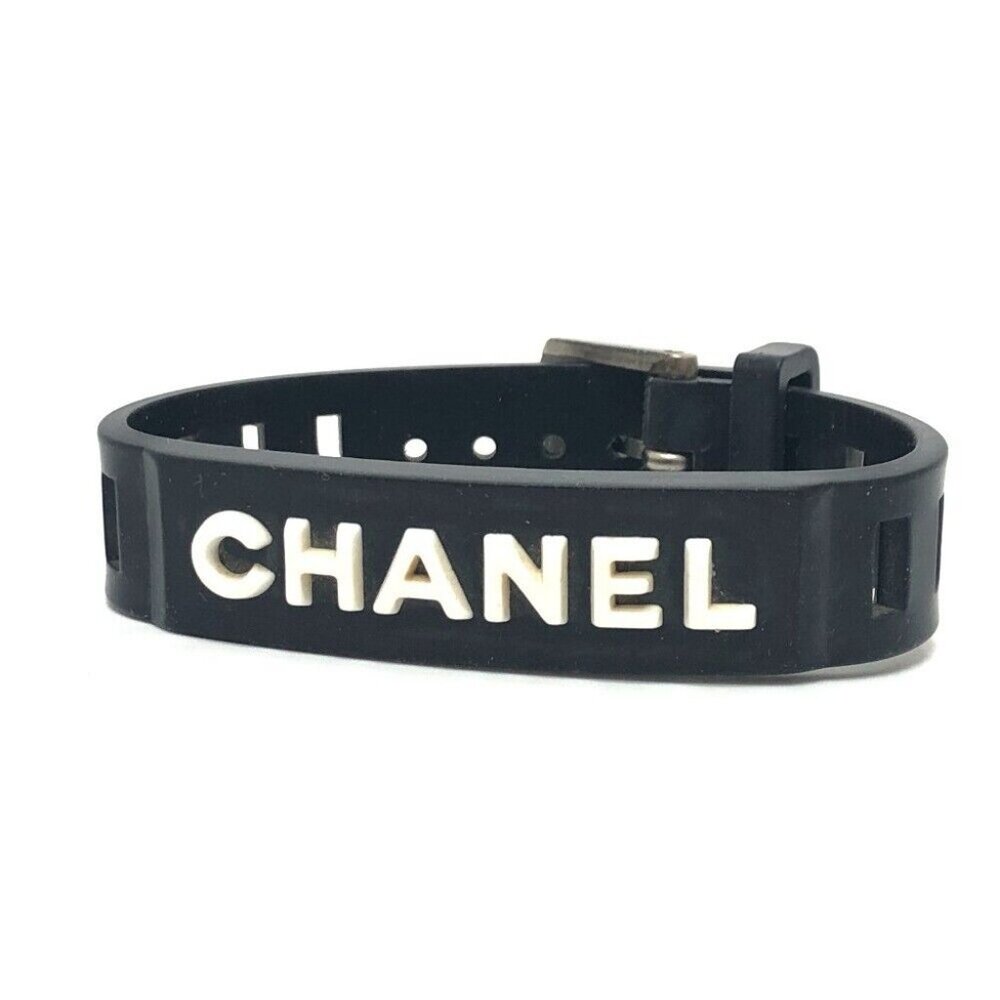 CHANEL A12633 99P logo Bracelet Belt Bracelet rubber Black/SilverHardware